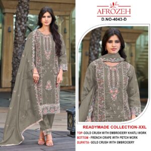 AFROZEH 4043 Gold Crush Embroidered Readymade Suit – XXL