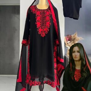 Saiyyara Trending Ready-To-Wear Black Georgette Suit Set | Heavy Red Embroidery